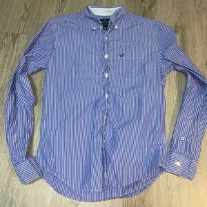 American Eagle Outfitters Blue and White Striped Shirt